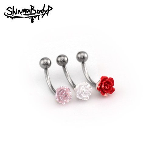 Shinma钛钢半透明粉白山茶花血色玫瑰内螺纹眉钉rook钉耳骨钉耳钉
