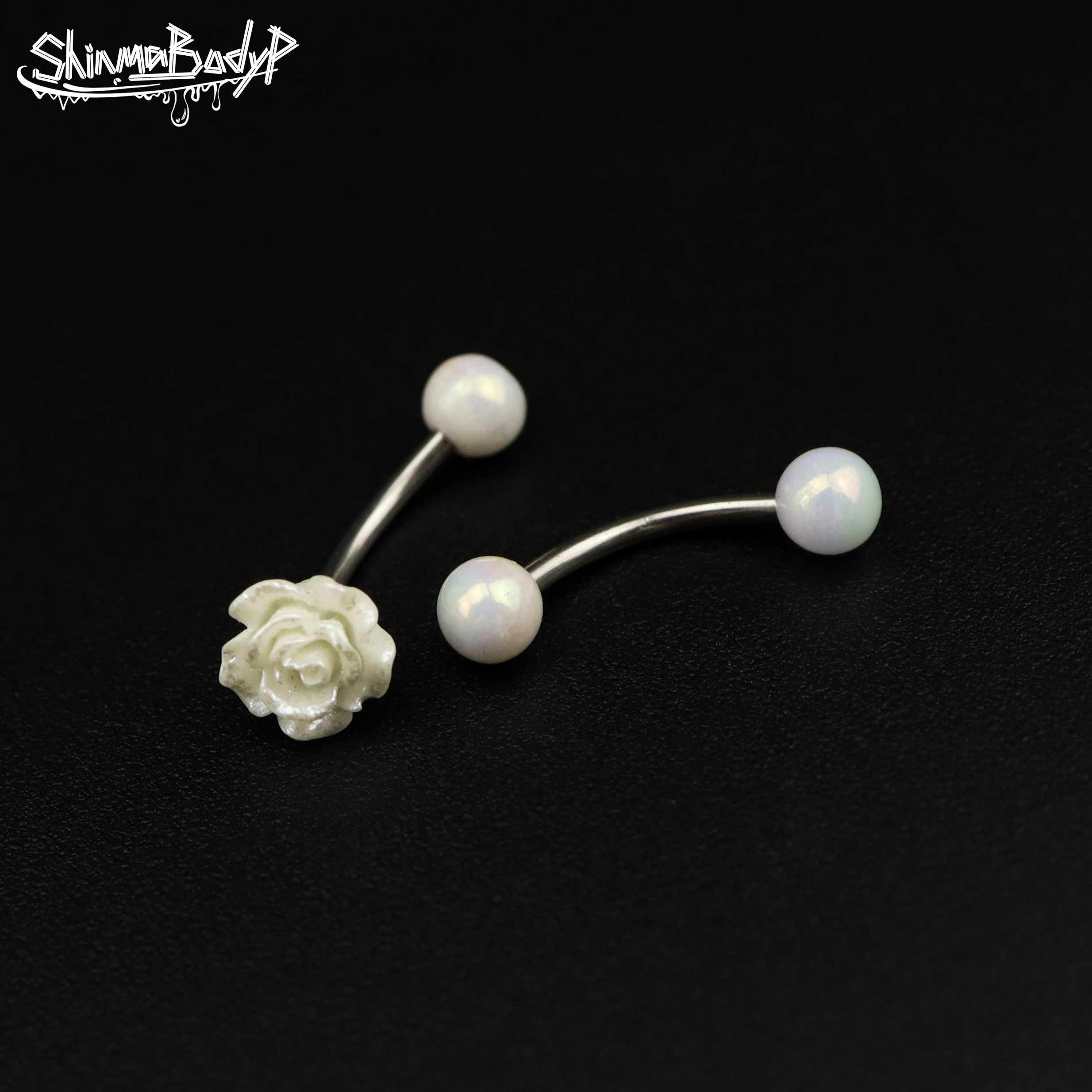 Shinma 白玫瑰仿珍珠亚克力钛钢眉钉眉环欧美亚比可爱穿刺饰品