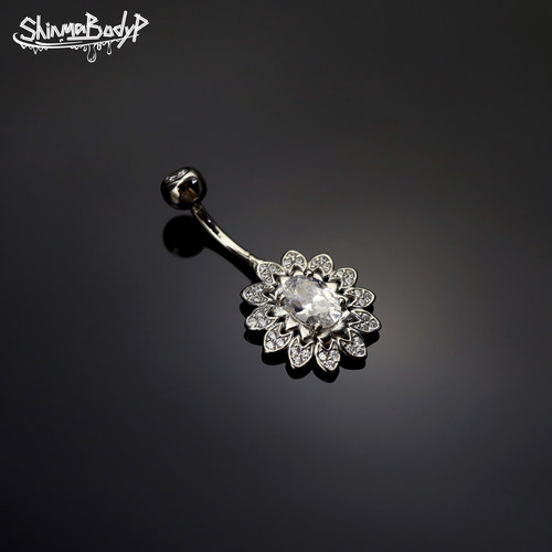 Shinma925银碎钻花型肚脐钉