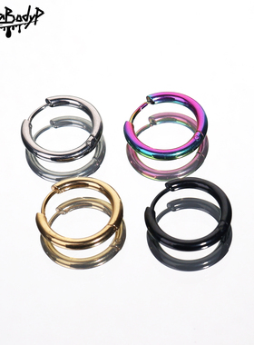 Shinma素圈耳环钛钢素圈黑色耳骨环白色耳扣耳饰日常情侣简约款