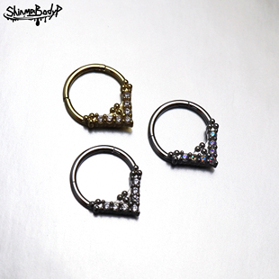 Shinma微镶3A锆石天使之翼三角钛钢鼻中隔鼻环鼻圈欧美穿刺饰品