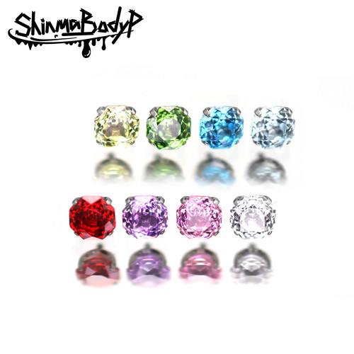 Shinma F-136钛合金 八方玫瑰切6mm锆石精致内牙超闪耳钉耳骨穿刺