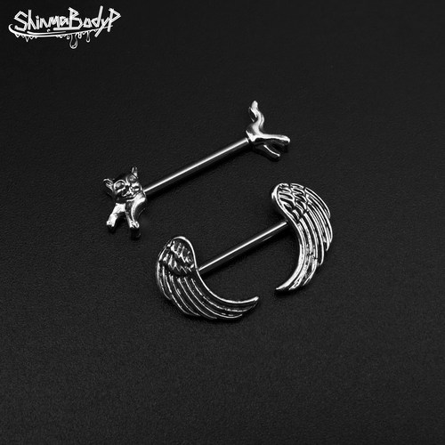 Shinma 1.6MM可爱猫咪天使翅膀钛钢乳钉乳环乳头钉欧美穿刺饰品
