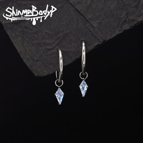 Shinma钛合金蓝色锆石澳宝菱形挂坠水滴哥特亚比亚文化耳环耳骨环