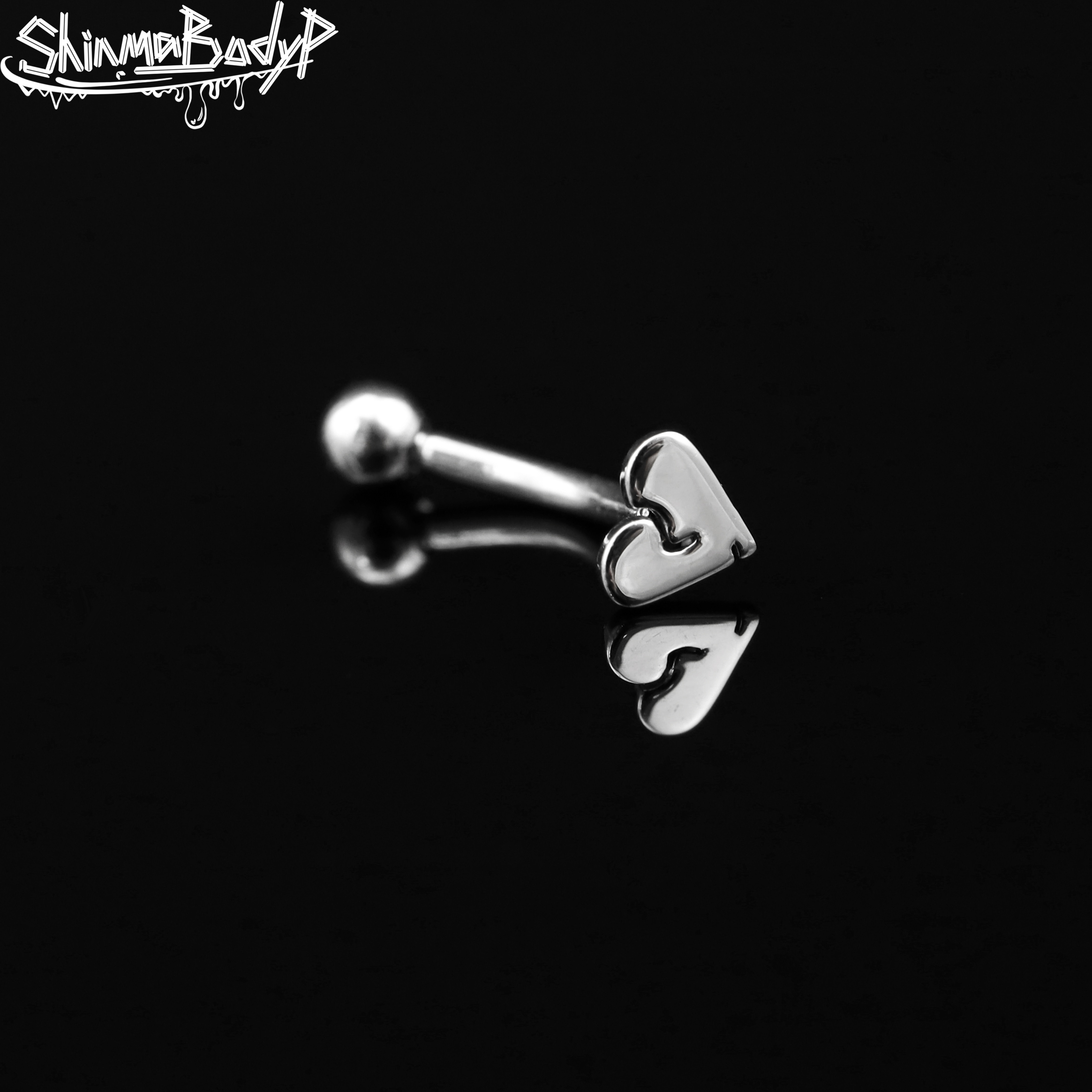 Shinma分裂的心镜面抛光钛钢外螺纹眉钉眉环欧美潮流朋克穿刺饰品