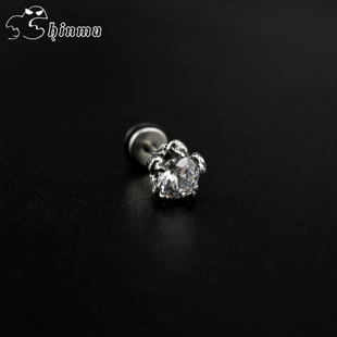 复古 Shinma欧美朋克潮流气质虎爪锆石掏心钛钢耳钉耳环耳饰男士