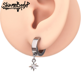 朋克土酷小众耳饰单品 Shinma钛钢八芒星北极星银色镶钻耳环耳扣