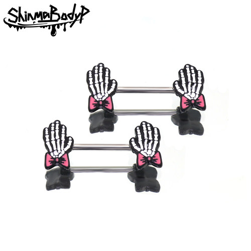 Shinma蝴蝶结骷髅手白骨乳钉