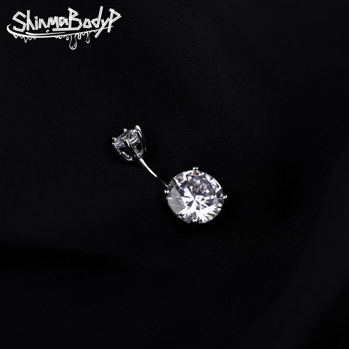 ShinmaS925纯银锆石圆形肚脐钉