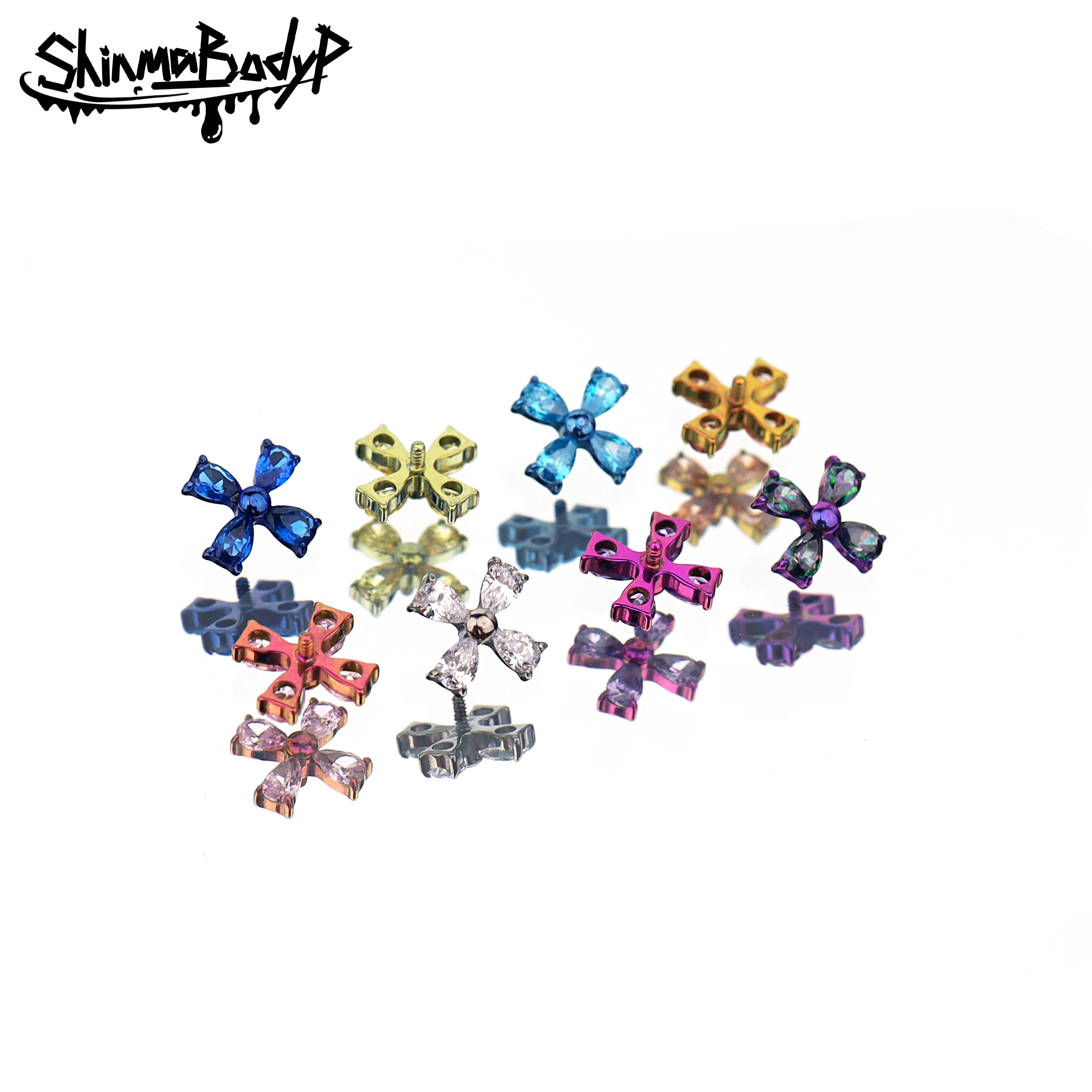ShinmaF136钛蝴蝶结花朵耳钉唇钉