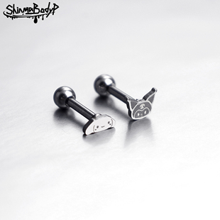 Shinma 1.2MM镜面抛光玉桂dog库洛mi钛钢耳钉耳骨钉卡通动漫 0.8