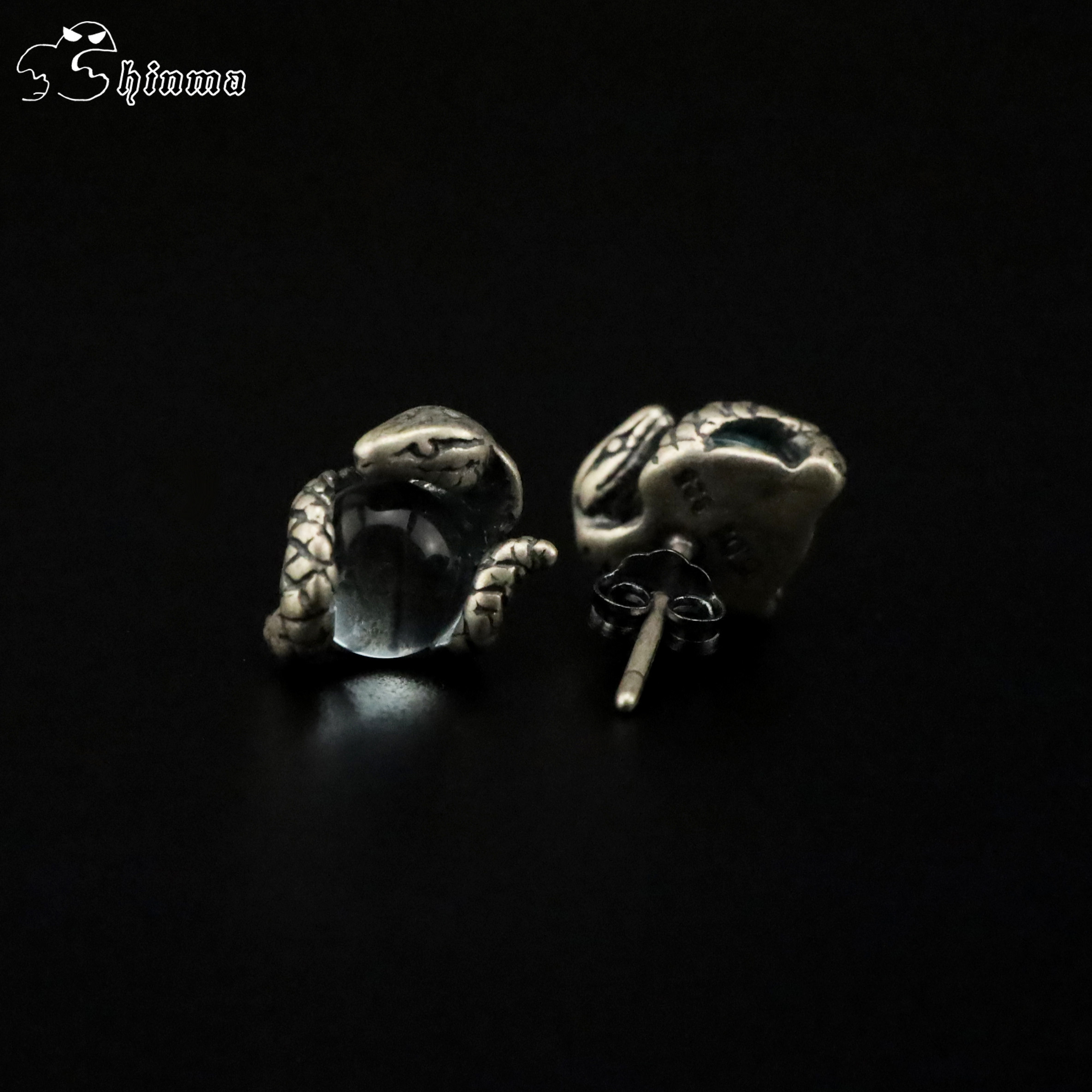 Shinma 纯银925银 蛇心缠绕蛋白石耳钉耳环耳骨钉欧美气质简约