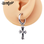 Shinma欧美复古十字架水钻钛钢耳环耳扣耳钉朋克潮流耳饰男士 嘻哈