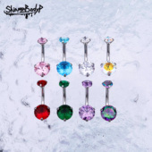 Shinma 钛钢5A锆石内牙彩色圆形肚脐钉脐环脐饰甜辣气质穿刺饰品