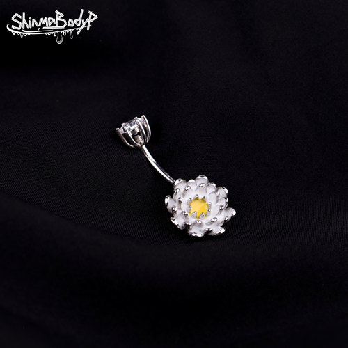 Shinma 纯银925银外螺纹太阳花荷包蛋肚脐钉肚脐环欧美穿刺饰品