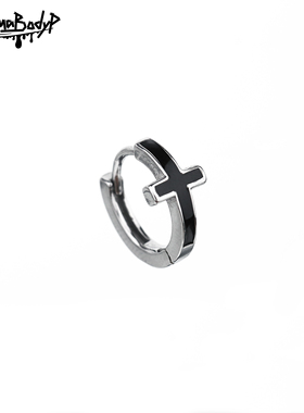 Shinma 钛钢滴油十字架一体设计耳环耳钉耳扣欧美复古亚比饰品