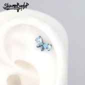 Shinma 136钛合金蝴蝶结镶锆石唇钉耳钉耳骨钉甜美质感设计感