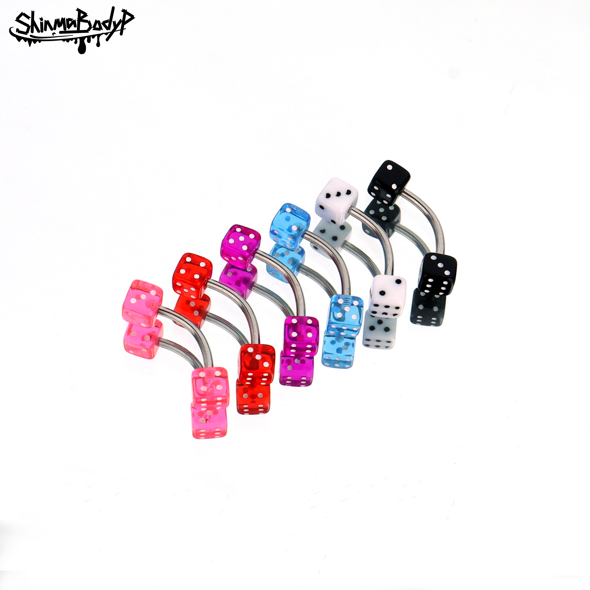 Shinma 1.2MM骰子糖果色亚克力方块眉钉眉环亚比辣妹穿刺饰品
