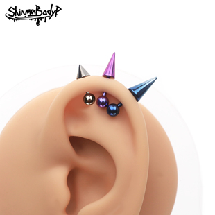 136钛合金恶魔耳辣妹土酷个性 小众尖锥耳钉耳骨钉穿刺 Shinma
