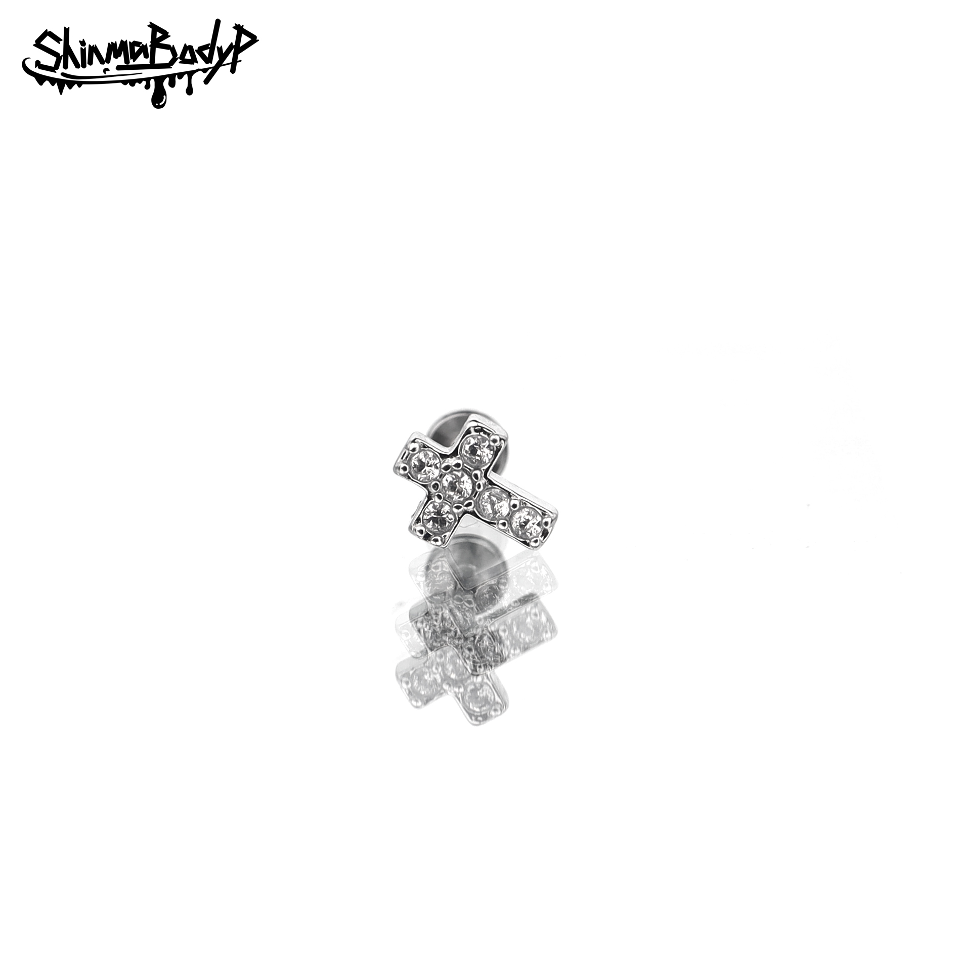 Shinma超闪十字架银色耳钉唇钉
