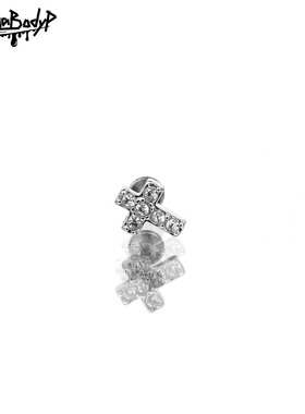 Shinma 钛钢锆石十字架超闪银色耳钉唇钉耳骨钉气质辣妹穿刺饰品