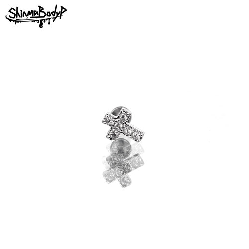 Shinma超闪十字架银色耳钉唇钉