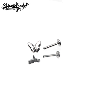 钛钢质感小众昆虫飞虫 欧美穿刺 银色蝴蝶耳钉唇钉内螺纹 Shinma