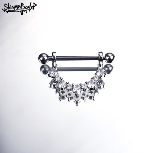 Shinma1.2/1.6气质花环环形锆石钛钢乳钉乳环乳头钉欧美穿刺饰品