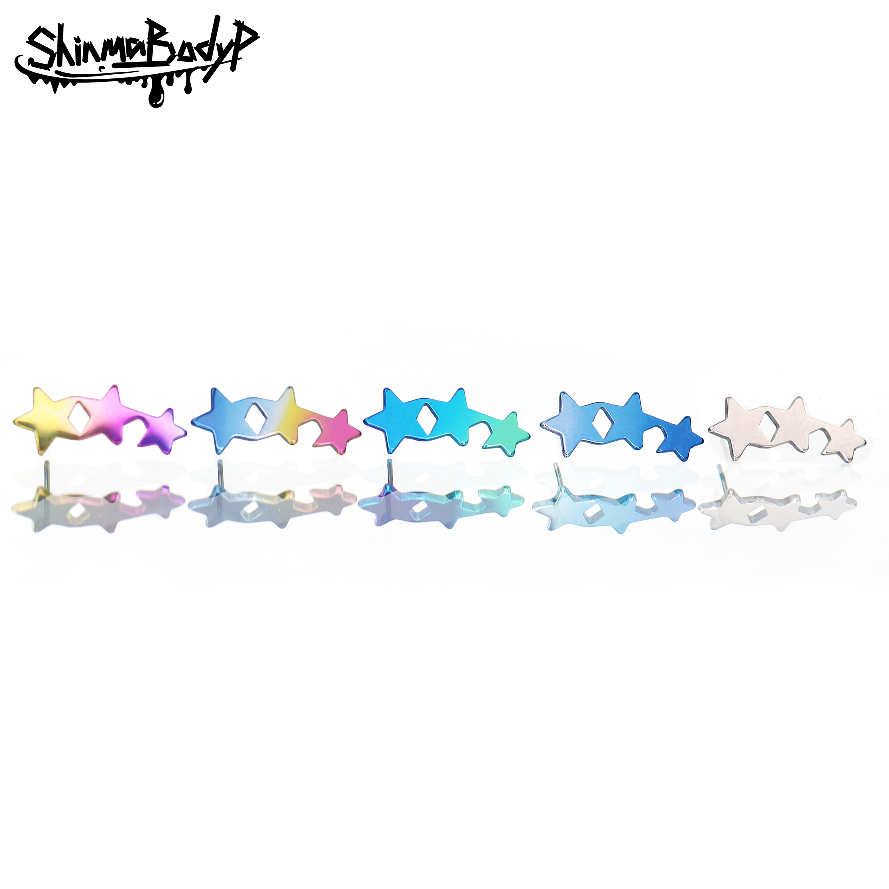 Shinma渐变弯曲五角星星耳钉唇钉