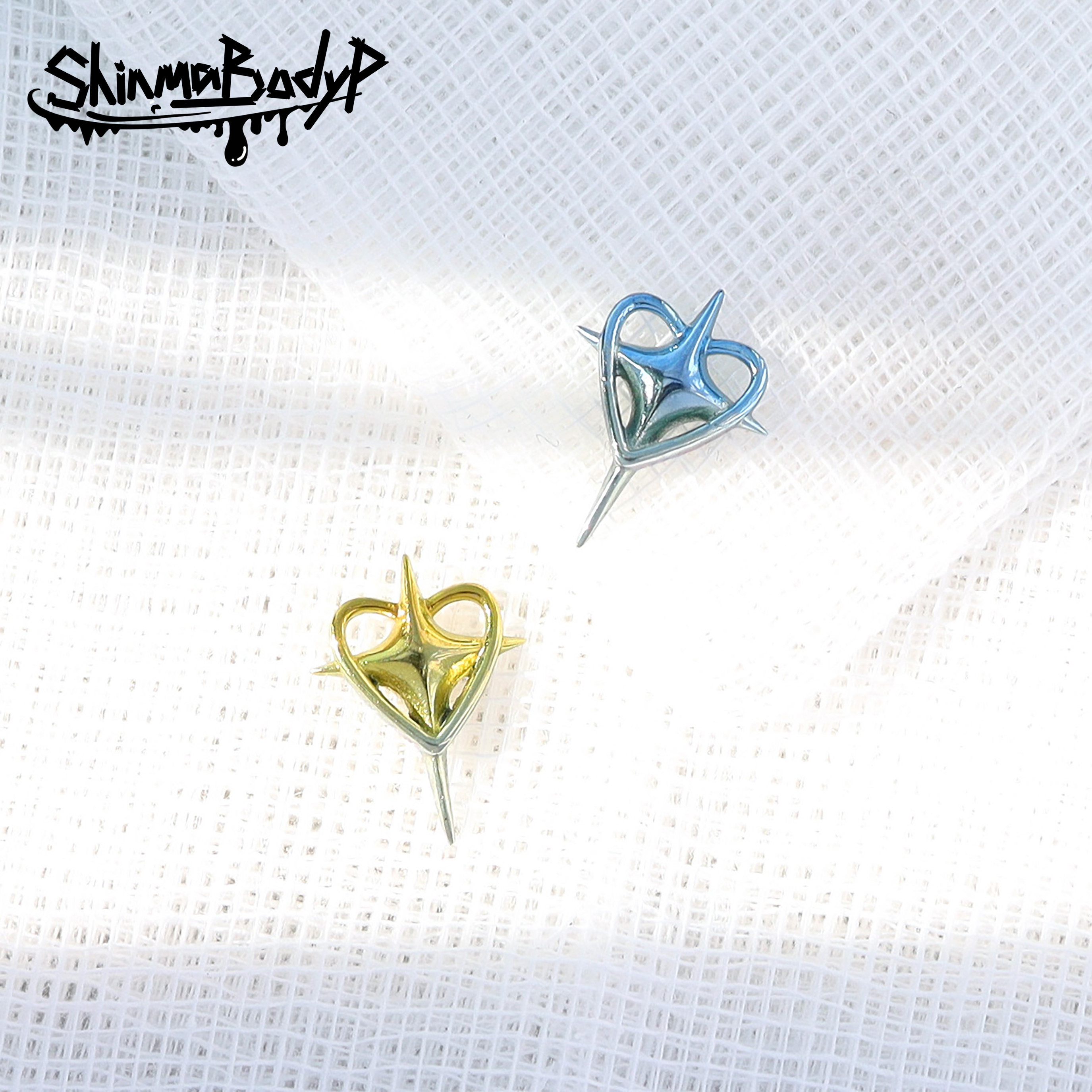 Shinma【圣星】雕刻爱心十字星星亚比星芒甜酷钛合金耳钉耳骨钉