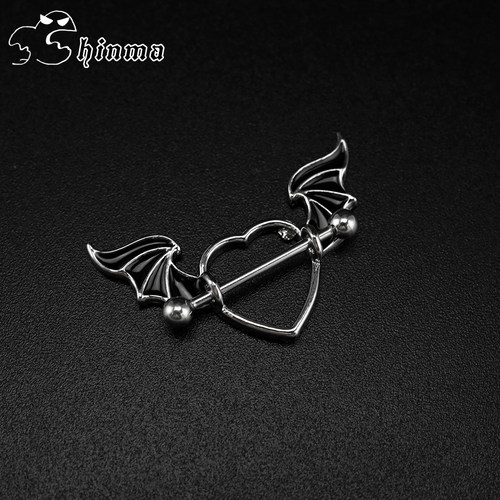 Shinma爱心黑色恶魔翅膀乳钉乳环欧美朋克土酷性感穿刺饰品防过敏