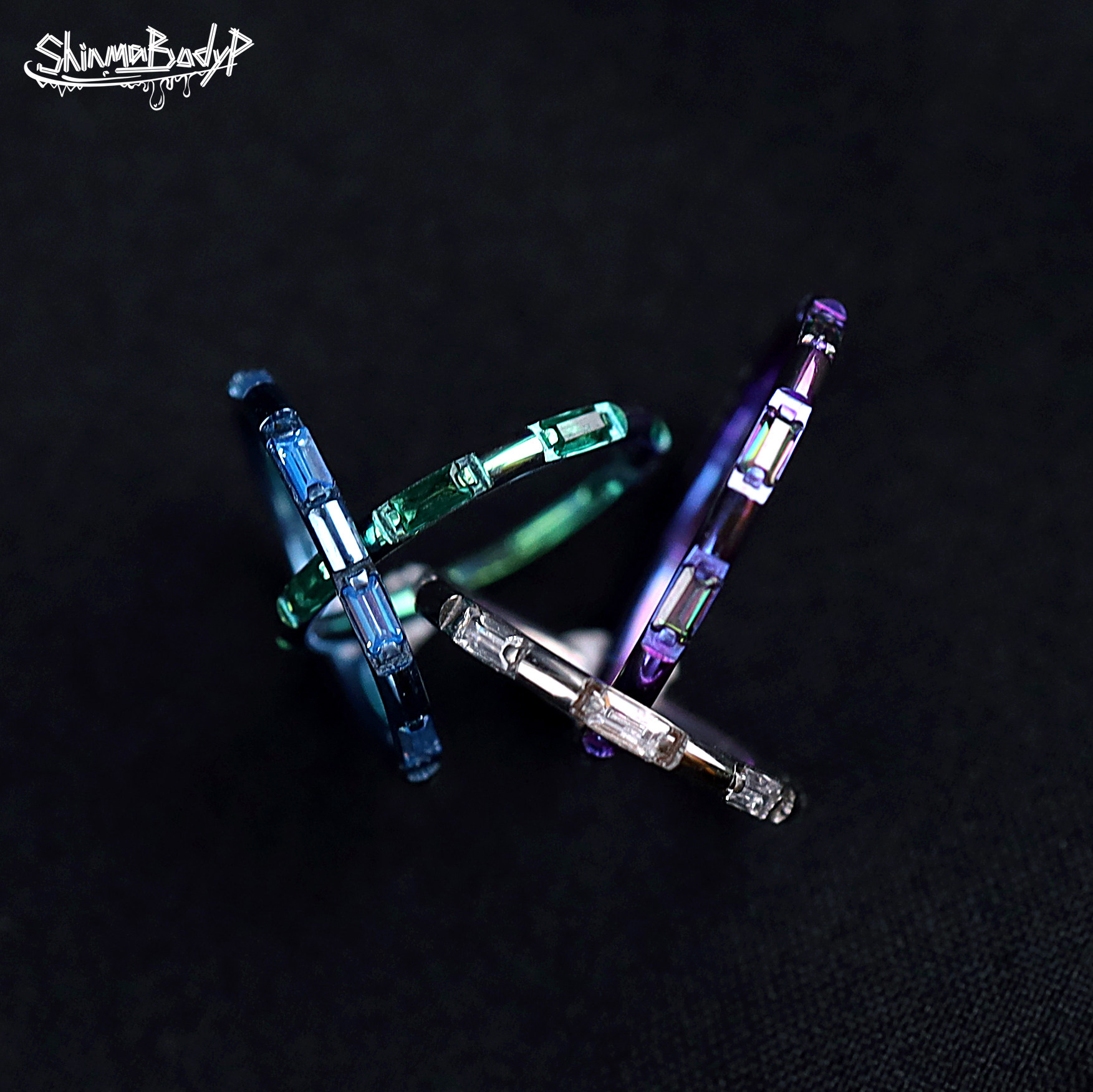 shinma 16g钛合金侧面镶梯形锆石卡扣鼻翼环耳蜗环耳骨环穿刺饰品