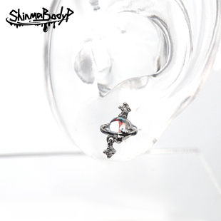 Shinma 0.8mm细杆双色蛋白石可爱气质小众耳钉耳骨钉 坠入星环