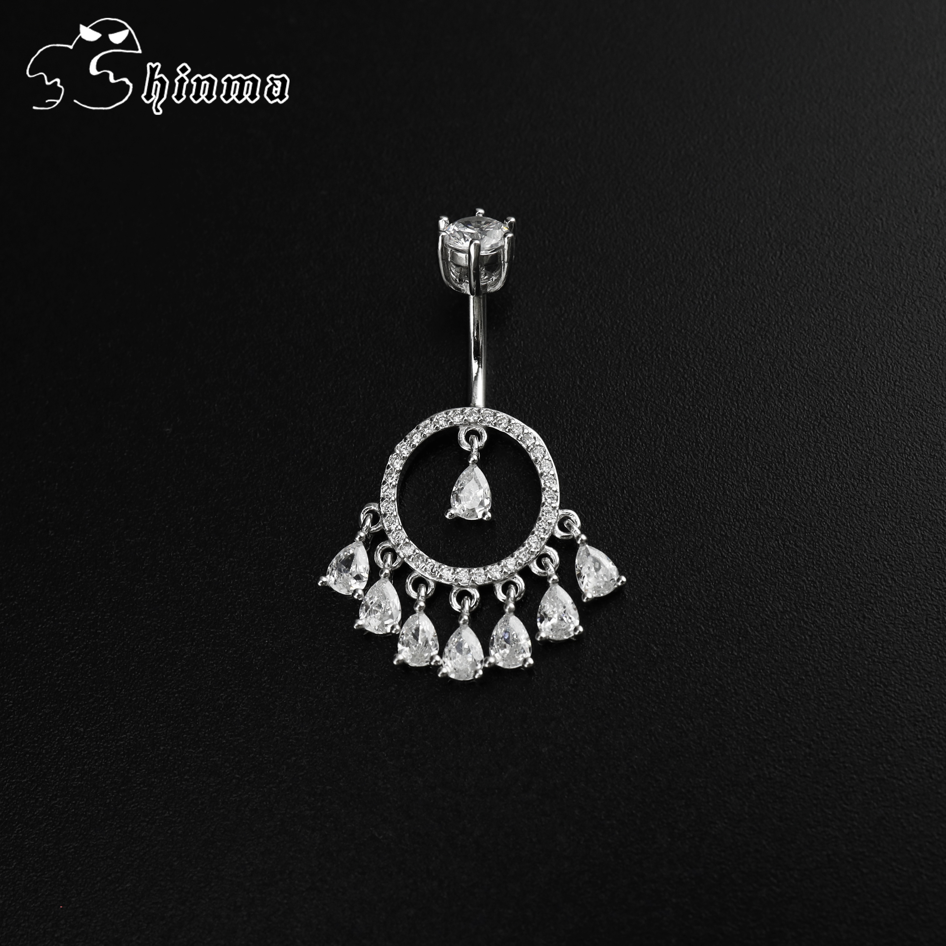 Shinma纯银925银流苏水滴锆石肚脐钉脐环脐饰欧美潮流穿刺饰品