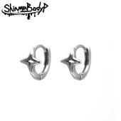 Shinma钛钢十字星星镂空粗杆个性 朋克耳环耳扣银色百搭穿刺耳饰