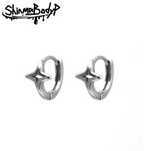 朋克耳环耳扣银色百搭穿刺耳饰 Shinma钛钢十字星星镂空粗杆个性