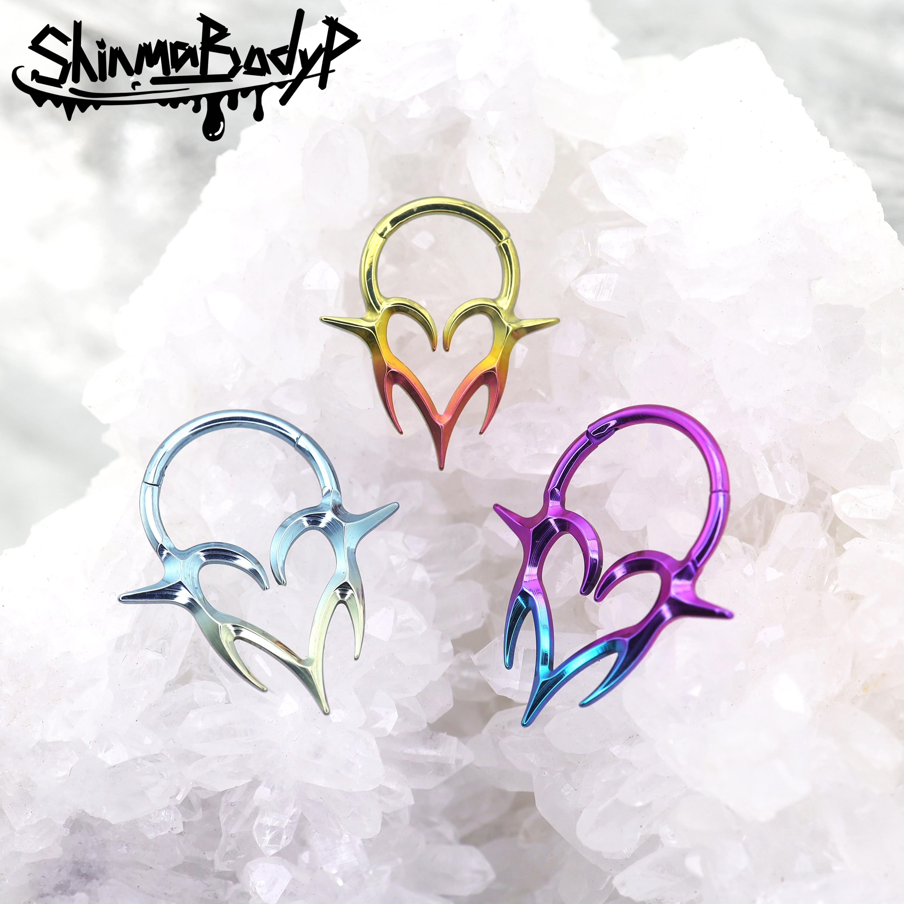 Shinma荆棘爱心环耳钉钛合金恶魔甜辣耳环鼻中隔甜酷赛博朋克