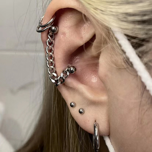 Shinma欧美复古气质朋克钛钢耳骨钉耳骨链耳骨环耳环耳钉耳饰男女