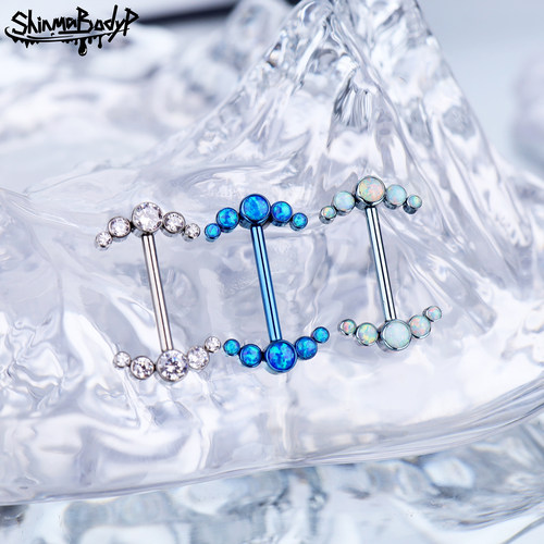 Shinma F136钛合金 插杆 5A锆石乳钉乳环欧美时尚穿刺饰品