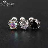 Shinma复古皇冠超闪3A锆石耳钉耳环耳骨钉欧美朋克质感气质耳饰