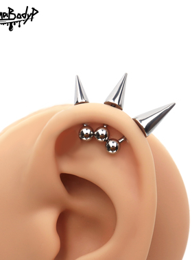 Shinma钛钢恶魔耳骨钉精灵耳钉尖锥铆钉耳饰个性银色朋克小众高位