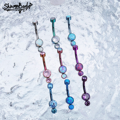 Shinma F-136钛合金双锆石澳宝内牙肚脐钉肚脐环欧美简约穿刺饰品