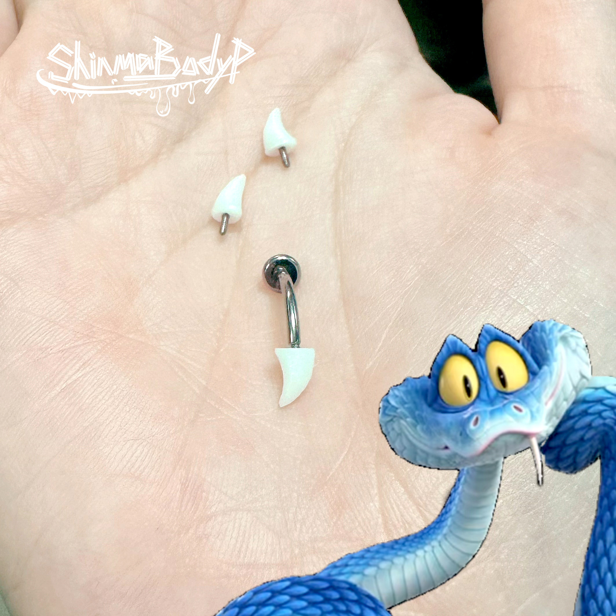 Shinma疯狂动物城【盖瑞毒牙】钛合金平底白色虎牙钉铆钉可爱唇钉
