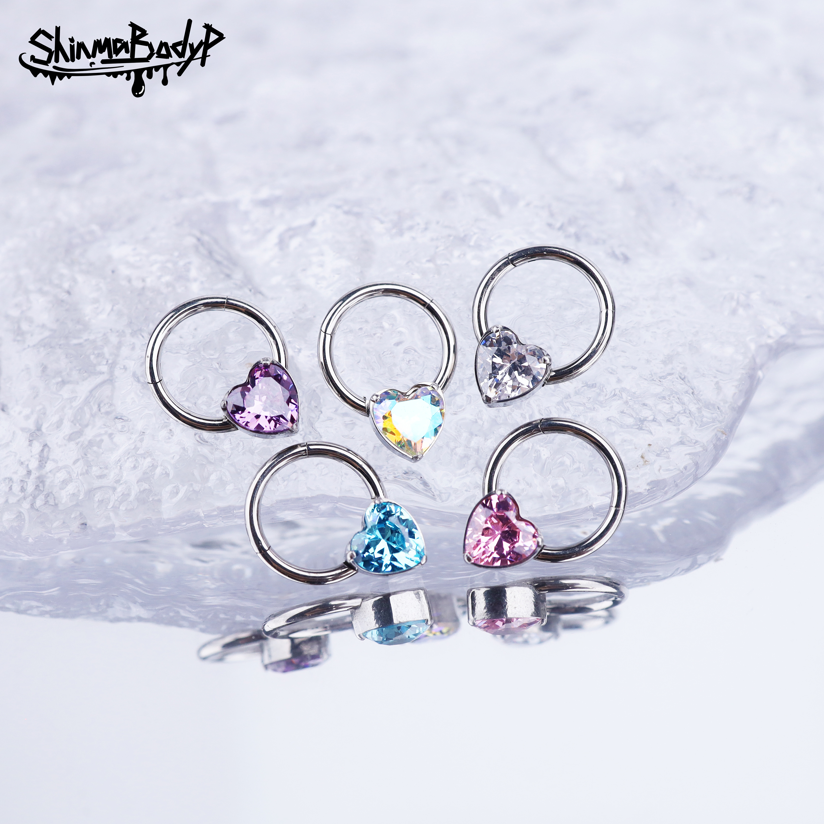 Shinma316L钛钢爱心耳环鼻中隔