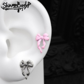 Shinma 钛钢内螺纹耳骨钉可爱少女粉色蝴蝶结金属耳钉平底耳饰