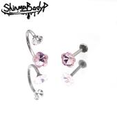 Shinma 136钛合金内螺纹小桃花粉色水钻甜美唇钉唇环耳钉耳骨钉
