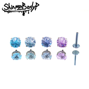 136钛合金锆石粉紫蓝色系内牙耳钉 Shinma 6mm直径超闪烟花锆
