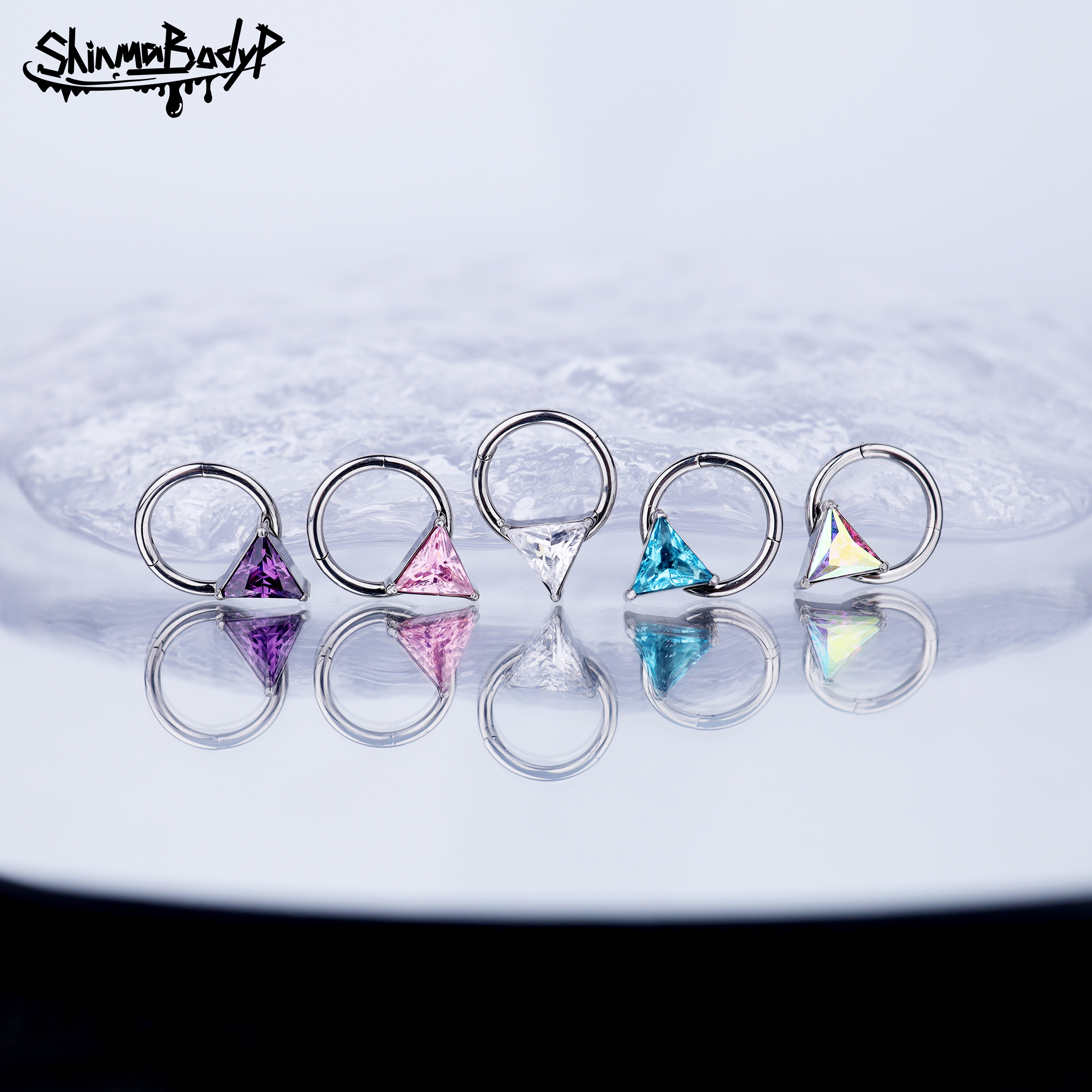 Shinma三角锆石卡扣环耳环鼻中隔