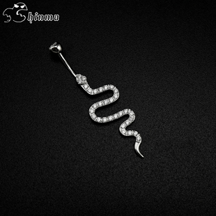 辣妹穿刺 Shinma纯银925银毒蛇锆石肚脐钉肚脐环超闪夏日新品