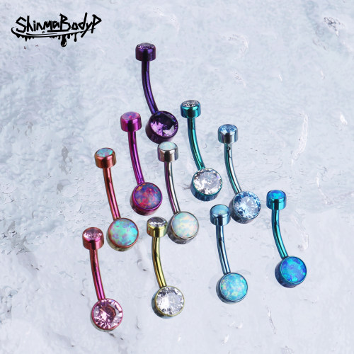 Shinma F-136钛合金圆形澳宝锆石内螺纹内牙双头肚脐钉肚脐环脐饰